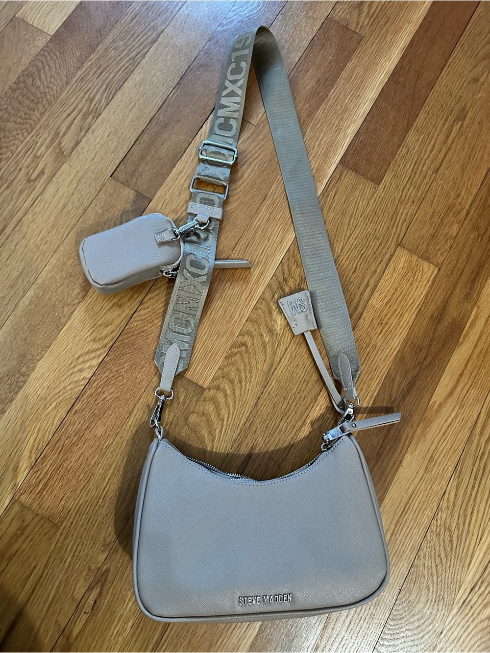 Steve Madden Beige/Taupe Crossbody Bag with Logo Strap
